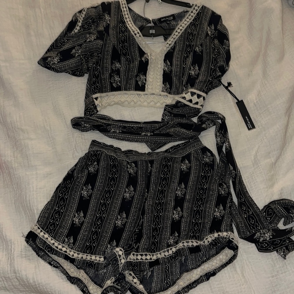 Two Piece Set- Wrap Top & Shorts w/ pockets